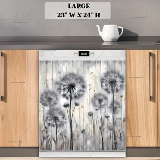 Preview of Grey Dandelions on Wood Background magnet in Large size.