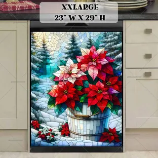 Preview of Stained Glass Christmas Poinsettias magnet in XX Large size.