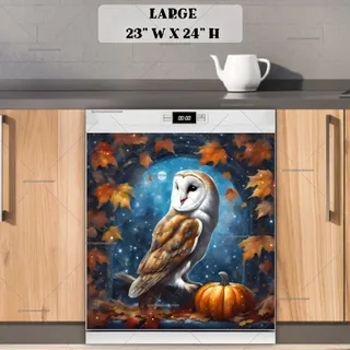 Preview of Barn Owl with Pumpkins and Leaves magnet in Large size.