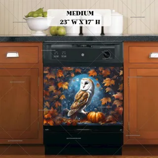 Preview of Barn Owl with Pumpkins and Leaves magnet in Medium size.