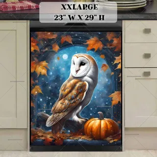 Preview of Barn Owl with Pumpkins and Leaves magnet in XX Large size.