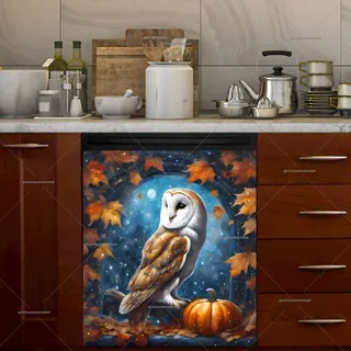 Preview of Barn Owl with Pumpkins and Leaves magnet.