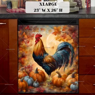 Preview of Colorful Pumpkins and Rooster magnet in Extra Large size.