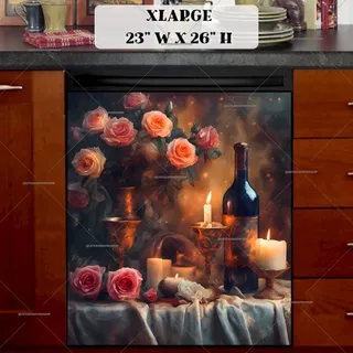 Preview of Still Life with Roses, Candles and Wine magnet in Extra Large size.