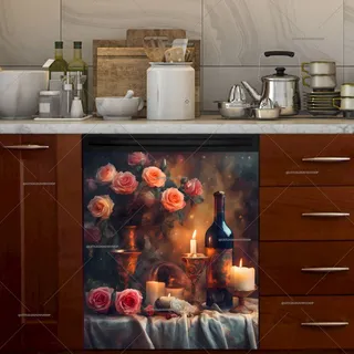 Preview of Still Life with Roses, Candles and Wine magnet.