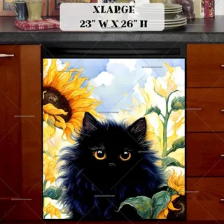 Preview of Milo the Cat in the Sunflower Garden magnet in Extra Large size.
