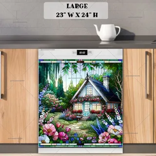 Preview of Stained Glass Summer Cottage magnet in Large size.