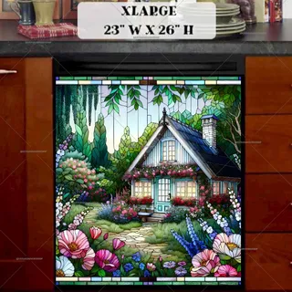 Preview of Stained Glass Summer Cottage magnet in Extra Large size.