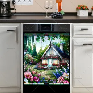 Preview of Stained Glass Summer Cottage magnet.