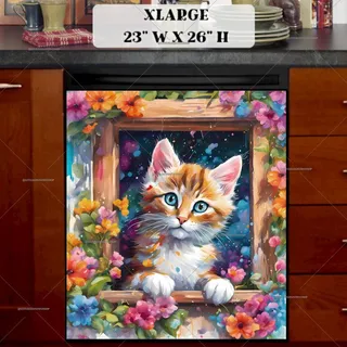 Preview of Cat in the Flower Window magnet in Extra Large size.