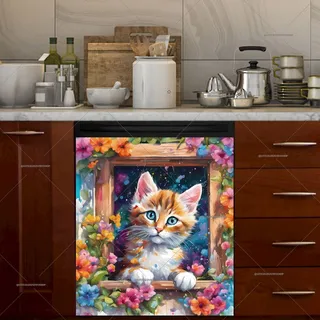 Preview of Cat in the Flower Window magnet.