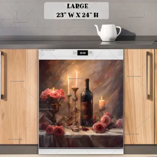 Preview of Still Life with Candles, Wine and Roses magnet in Large size.