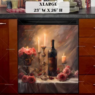 Preview of Still Life with Candles, Wine and Roses magnet in Extra Large size.