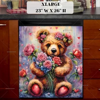 Preview of Valentine’s Teddy Bear with Roses magnet in Extra Large size.