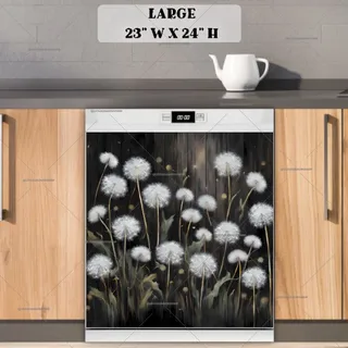 Preview of White Dandelions on Black Wood magnet in Large size.