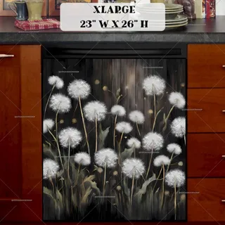 Preview of White Dandelions on Black Wood magnet in Extra Large size.