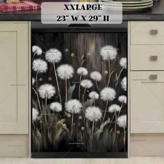 Preview of White Dandelions on Black Wood magnet in XX Large size.