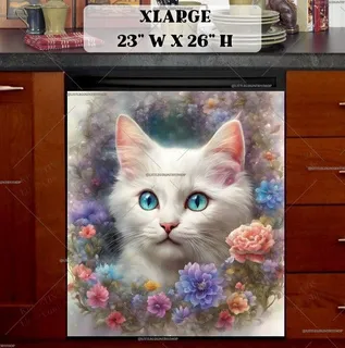 Preview of White Cat in the Flower Garden magnet in Extra Large size.