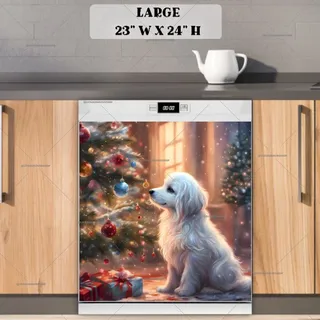 Preview of White Puppy and Christmas Tree magnet in Large size.