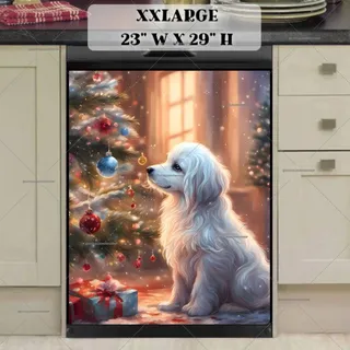 Preview of White Puppy and Christmas Tree magnet in XX Large size.