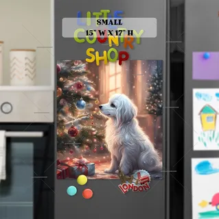 Preview of White Puppy and Christmas Tree magnet in Small size.