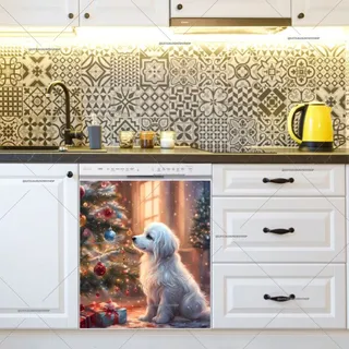 Preview of White Puppy and Christmas Tree magnet.