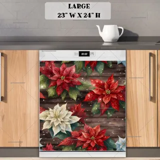 Preview of Lovely Poinsettias on Wood magnet in Large size.