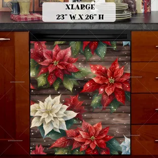 Preview of Lovely Poinsettias on Wood magnet in Extra Large size.