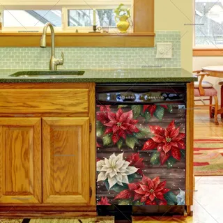 Preview of Lovely Poinsettias on Wood magnet.