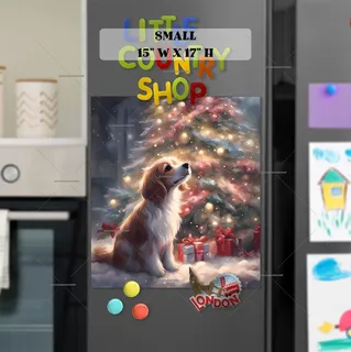 Preview of Puppy Sitting by the Christmas Tree magnet in Small size.