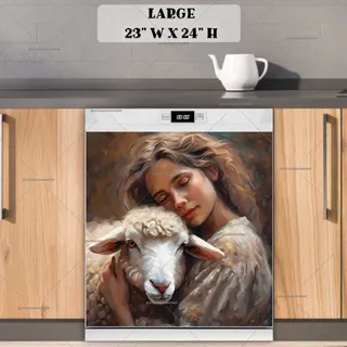 Preview of A Girl and her Loved Sheep magnet in Large size.