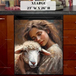 Preview of A Girl and her Loved Sheep magnet in Extra Large size.