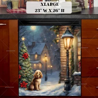 Preview of Little Dog at the Christmas Cottage magnet in Extra Large size.