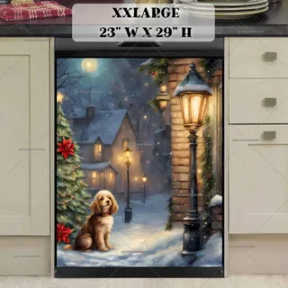 Preview of Little Dog at the Christmas Cottage magnet in XX Large size.