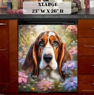 Preview of Cute Basset Hound in the Garden magnet in Extra Large size.