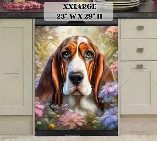 Preview of Cute Basset Hound in the Garden magnet in XX Large size.