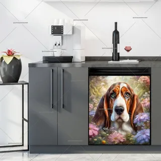 Preview of Cute Basset Hound in the Garden magnet.