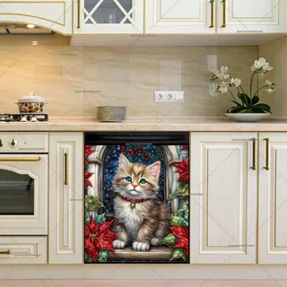 Preview of Stained Glass Poinsettias and Kitten magnet.