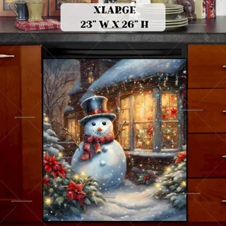 Preview of Snowman at the Cottage Window magnet in Extra Large size.