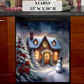 Preview of Beautiful Cozy Christmas Cottage magnet in Extra Large size.