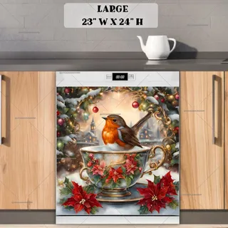 Preview of Christmas Cup with a Robin magnet in Large size.