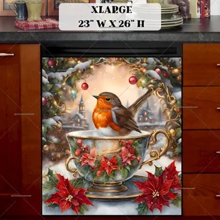 Preview of Christmas Cup with a Robin magnet in Extra Large size.