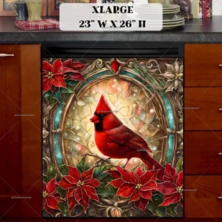 Preview of Stained Glass Window and Cardinal magnet in Extra Large size.