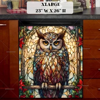 Preview of Pretty Stained Glass Christmas Owl magnet in Extra Large size.