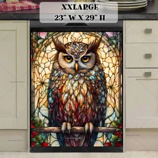 Preview of Pretty Stained Glass Christmas Owl magnet in XX Large size.