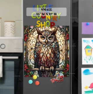 Preview of Pretty Stained Glass Christmas Owl magnet in Small size.