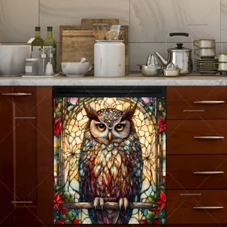 Preview of Pretty Stained Glass Christmas Owl magnet.