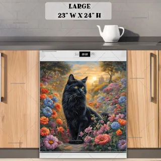 Preview of Black Cat in the Cottage Garden magnet in Large size.