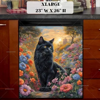 Preview of Black Cat in the Cottage Garden magnet in Extra Large size.