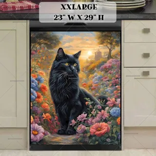 Preview of Black Cat in the Cottage Garden magnet in XX Large size.